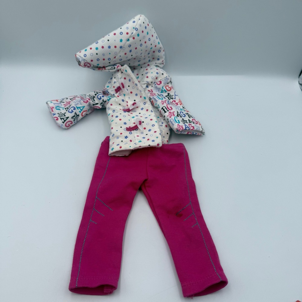 American Girl Doll Outfit BKH24 White Multi Star Toggle Jacket Pink Leggings